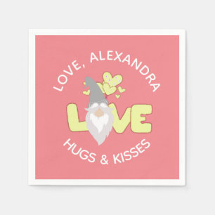 Servilleta De Papel Personaliza El Amor Gnome Corazón Amarillo Y Gris