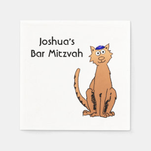 Servilleta De Papel Personaliza el bar Mitzvah Kippah Cat Fiesta Napki