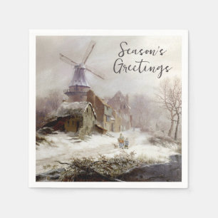 Servilleta De Papel Personaliza el paisaje de nieve del molino de invi
