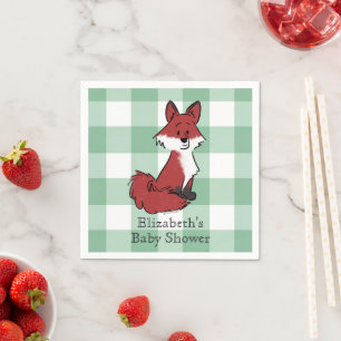 Servilleta De Papel Personaliza Fiesta de Bebé con Zorro Rojo y Cuadro