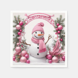 Servilleta De Papel Personaliza: Navidades rosados Snowman