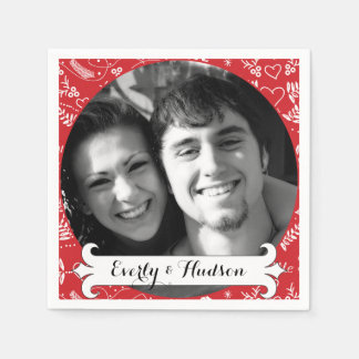 Servilleta De Papel Personaliza tu foto Boda Floral Red Garland