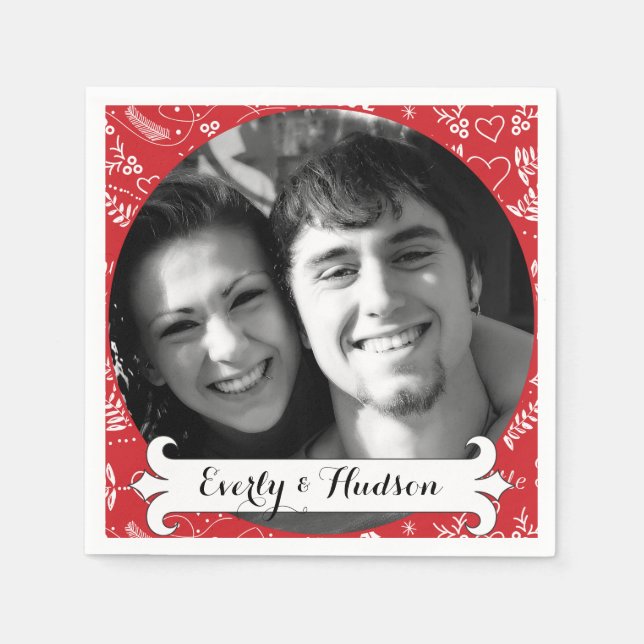 Servilleta De Papel Personaliza tu foto Boda Floral Red Garland (Anverso)