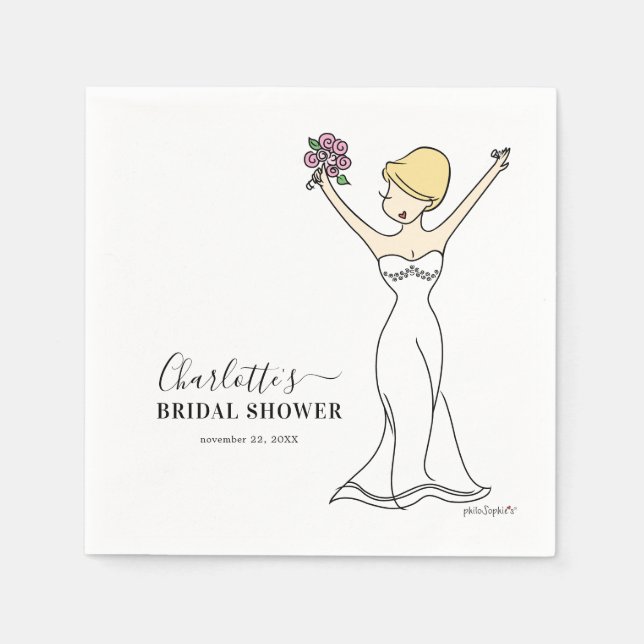 Servilleta De Papel Personalizable Avatar Bridal Shower | Pelo corto (Anverso)