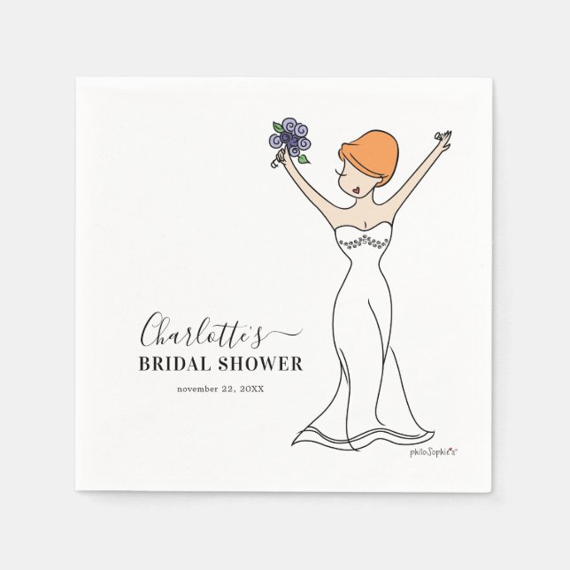 Servilleta De Papel Personalizable Avatar Bridal Shower | Pelo corto (Anverso)