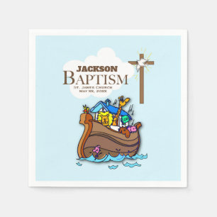 Servilleta De Papel Personalizable, Bautizo de Niño Arca de Noé