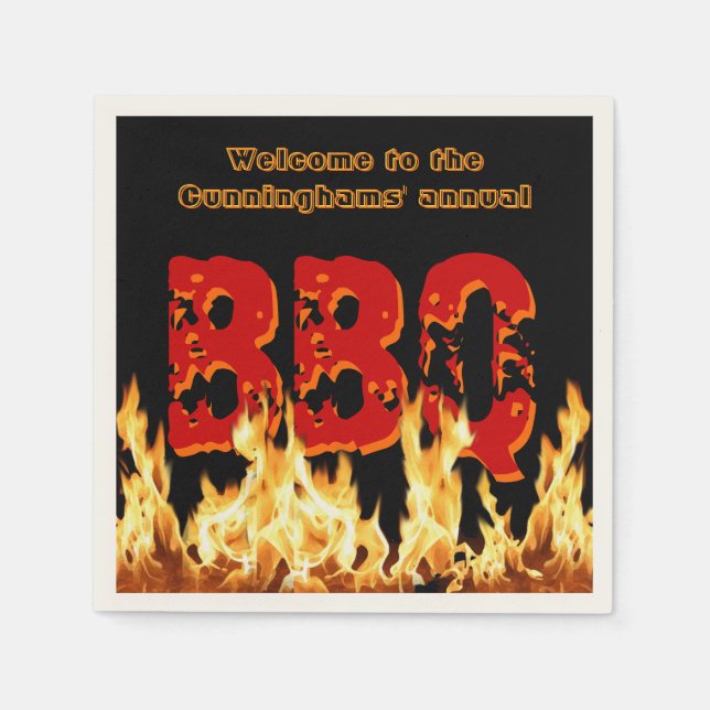 Servilleta De Papel (Personalizable) BBQ Napkins en llamas (Anverso)