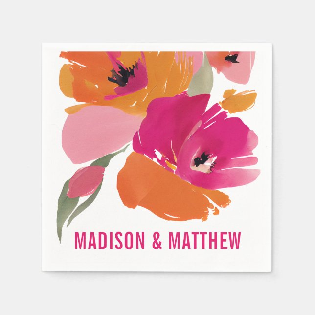 Servilleta De Papel Personalizable Boda Floral Napkin Resumen moderno (Anverso)