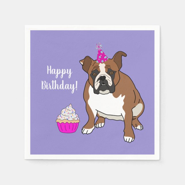 Servilleta De Papel Personalizable Bulldog inglés Napkins de cumpleaño (Anverso)