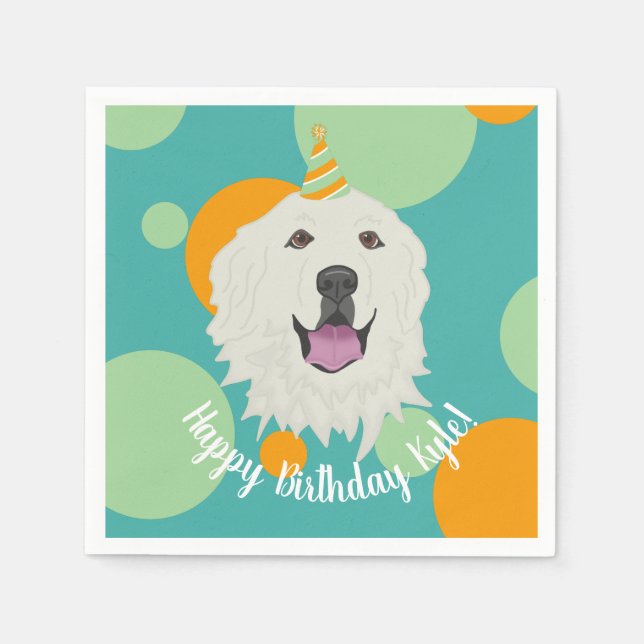 Servilleta De Papel Personalizable Cumpleaños Grandes Pirineos (Anverso)