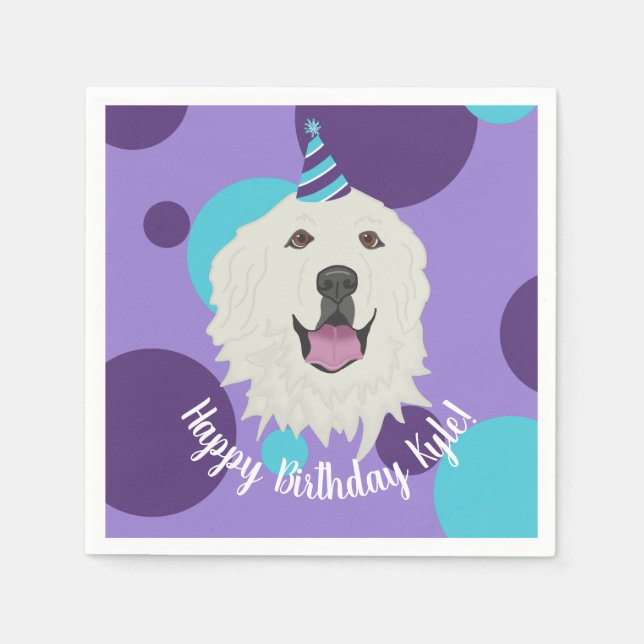 Servilleta De Papel Personalizable Cumpleaños Grandes Pirineos (Anverso)