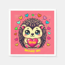 Servilleta De Papel Personalizable Cute Hedgehog Chica de cumpleaños