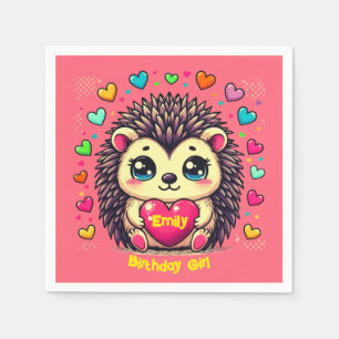 Servilleta De Papel Personalizable Cute Hedgehog Chica de cumpleaños