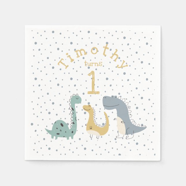 Servilleta De Papel Personalizable Cute Pastel Dinosaurios Cumpleaños (Anverso)