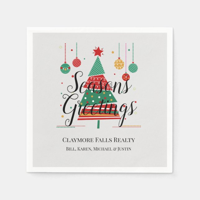 Servilleta De Papel Personalizable de árbol de Navidad retro (Anverso)