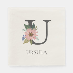Servilleta De Papel Personalizable floral moderno letra monogramada U
