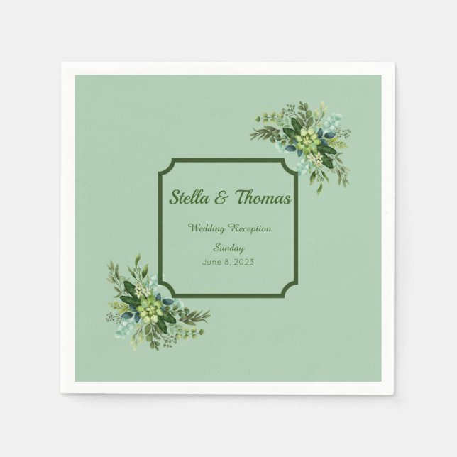 Servilleta De Papel Personalizable Flores verdes esmeraldas toallas Bo (Anverso)