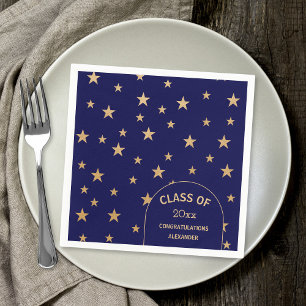 Servilleta De Papel Personalizable Gold Stars fiesta de grad azul mari