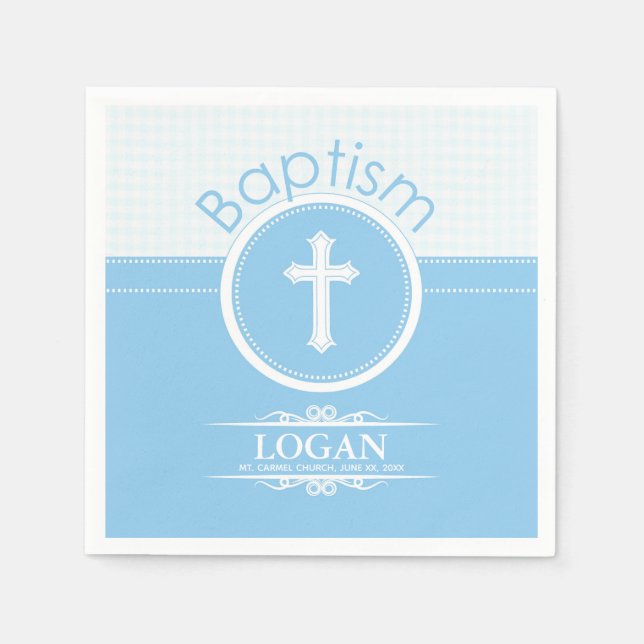 Servilleta De Papel Personalizable, niño azul niño bautizo de Dios (Anverso)