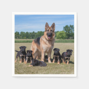 Servilleta De Papel Personalizable Pastor Alemán con Cachorros Adorabl