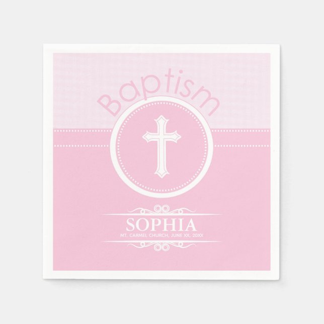 Servilleta De Papel Personalizable, Rosa Bautizo de Niña Hija de Dios (Anverso)
