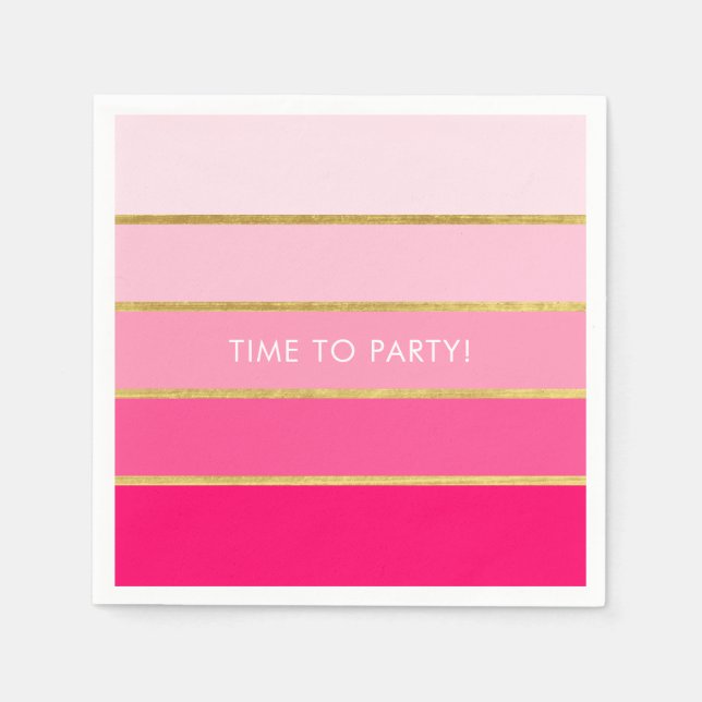 Servilleta De Papel Personalizable Rosa brillante y banda de oro (Anverso)