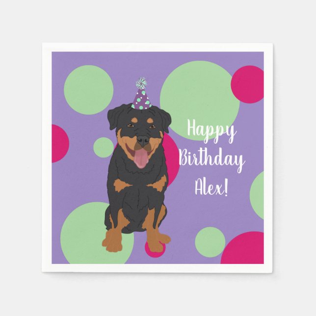 Servilleta De Papel Personalizable Rottweiler Cumpleaños (Anverso)