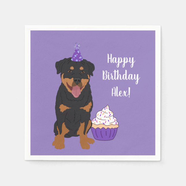 Servilleta De Papel Personalizable Rottweiler Cumpleaños (Anverso)