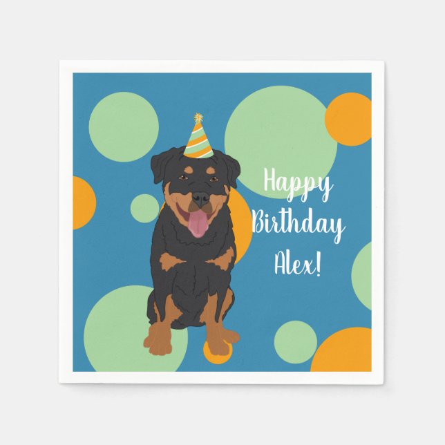 Servilleta De Papel Personalizable Rottweiler Cumpleaños (Anverso)