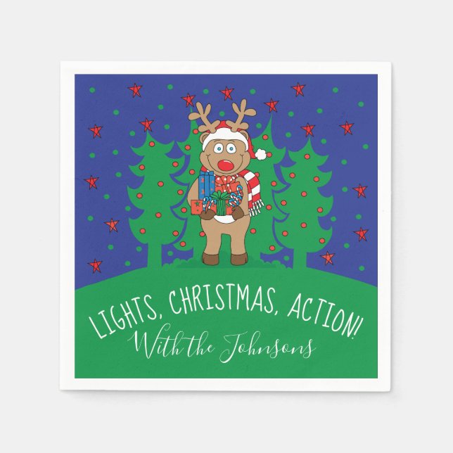 Servilleta De Papel Personalización de Navidades Renos de Cocktail Nap (Anverso)
