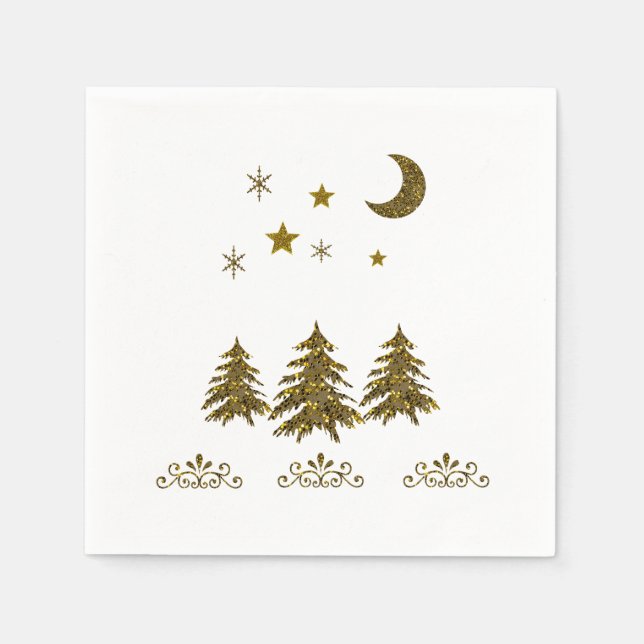 Servilleta De Papel Personalización, espumoso árbol de Navidad, luna,  (Anverso)