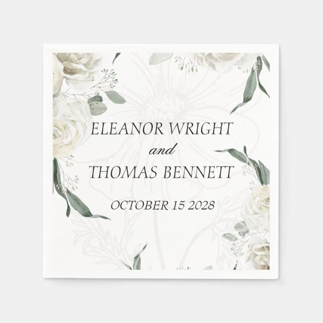Servilleta de papel personalizada para boda floral (Anverso)