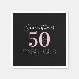 Servilleta De Papel Personalizado 50 y fabuloso cumpleaños Black Pink