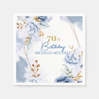 Servilleta De Papel Personalizado 70.º cumpleaños Oro Azul