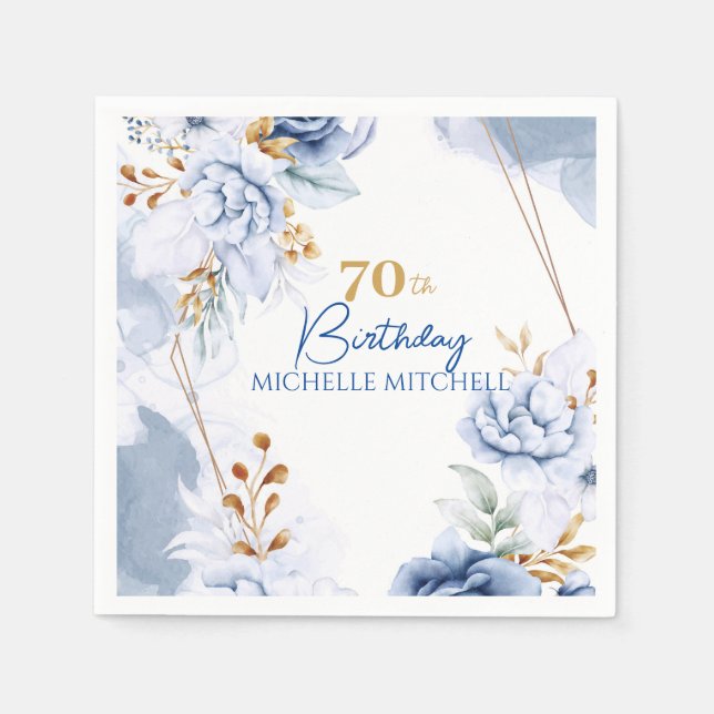 Servilleta De Papel Personalizado 70.º cumpleaños Oro Azul (Anverso)
