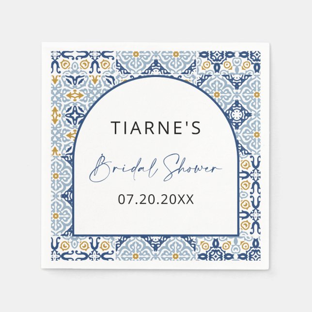 Servilleta De Papel Personalizado Amalfi Amarillo Azul Tile Bridal (Anverso)