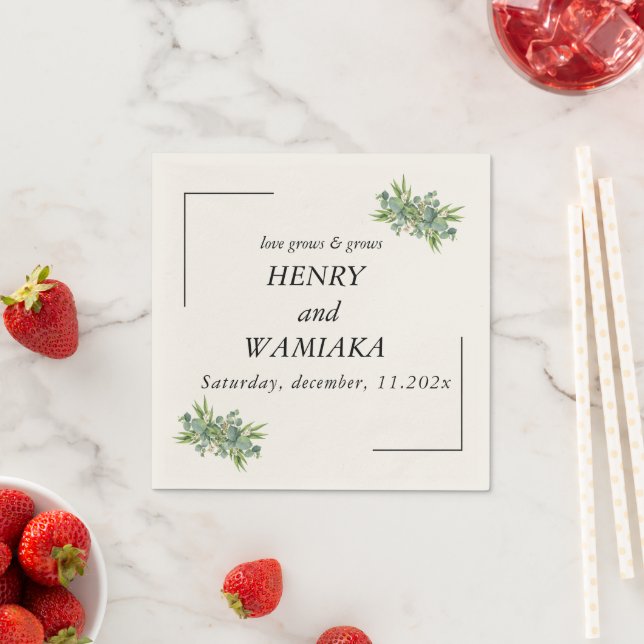 Servilleta De Papel Personalizado AMOR GROW & GROW Boda Napkins (In situ)