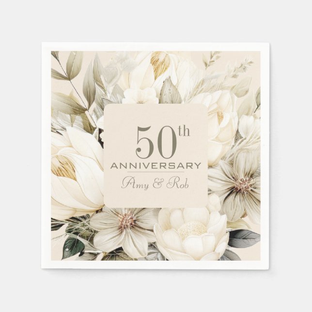 Servilleta De Papel Personalizado Aniversario crema ramo (Anverso)