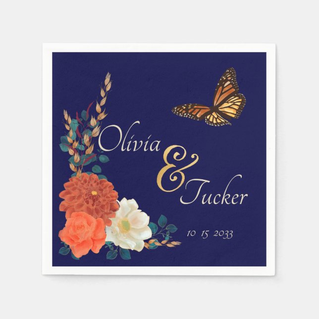 Servilleta De Papel Personalizado azul de la Marina Floral de la Marip (Anverso)