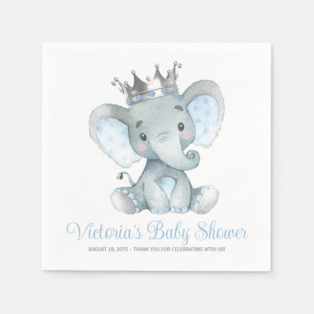 Servilleta De Papel Personalizado Baby Boy Elephant Baby Shower (Anverso)