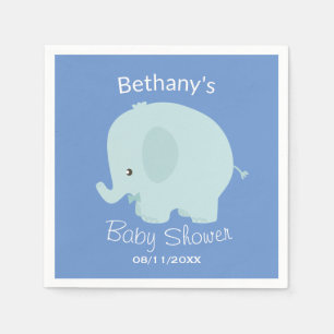 Servilleta De Papel Personalizado Baby Shower Cute Blue Elephant Boy