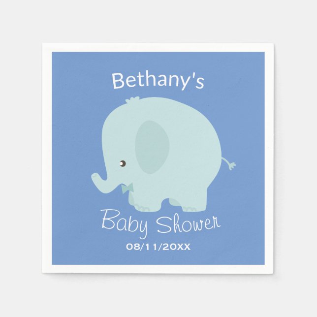 Servilleta De Papel Personalizado Baby Shower Cute Blue Elephant Boy (Anverso)