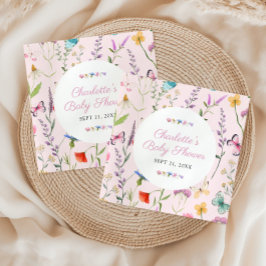 Servilleta De Papel Personalizado Baby Shower de Chica rosado de Flor 