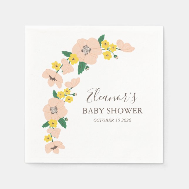 Servilleta De Papel Personalizado Baby Shower floral amarillo rosa vin (Anverso)