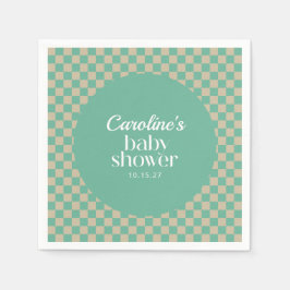 Servilleta De Papel Personalizado Baby Shower Retro Checkerboard Mint 