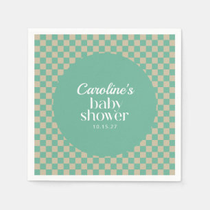 Servilleta De Papel Personalizado Baby Shower Retro Checkerboard Mint