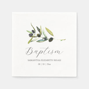 Servilleta De Papel Personalizado Baptism Napkins Simple Olive Branch