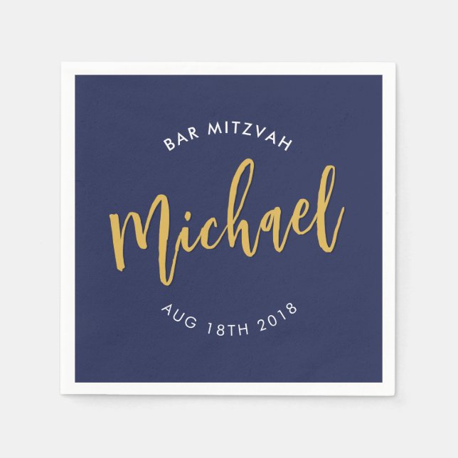 Servilleta De Papel PERSONALIZADO Bar Mitzvah almuerzo caligrafía de o (Anverso)