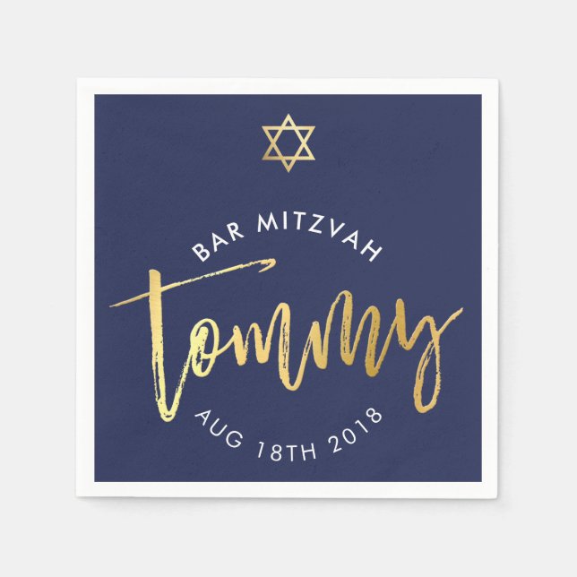 Servilleta De Papel PERSONALIZADO Bar Mitzvah almuerzo para la marina  (Anverso)