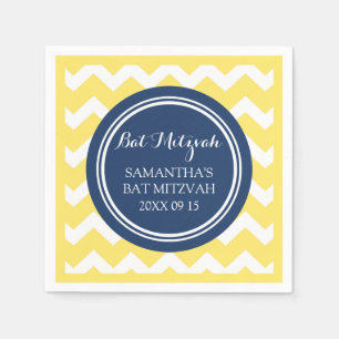 Servilleta De Papel Personalizado Bat Mitzvah Napkin Chevron azul amar